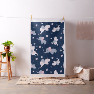 Tissu Belle bande dessinée éléphants motif sur bleu mari