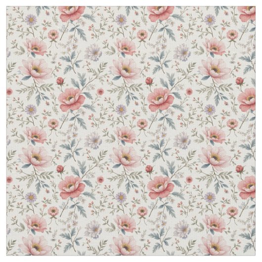 Tissu Belles fleurs roses et blanches (Fermer)