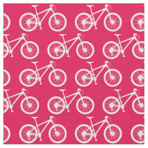 Tissu Bicyclettes blanches Motif sur rose