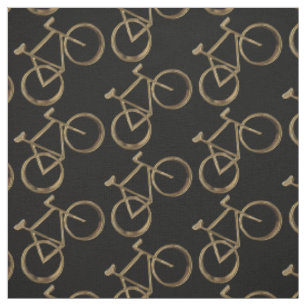 Tissu Bicyclettes noires de motif de vélo d'or faisant