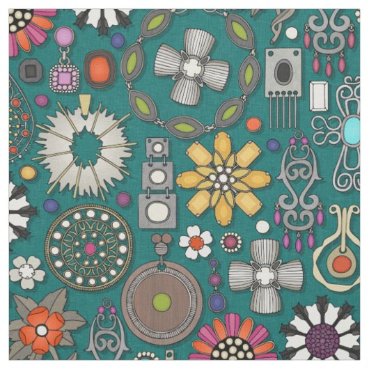 Tissu bijoux boho trésors viridian vert (Échantillon)