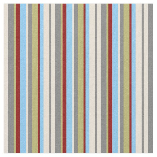 Tissu Bisque, Gris, Khaki, Rouge & Ciel clair Lignes Ble (Fermer)