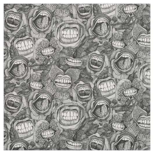 Tissu BITE ME orchidées et rose NOIR BLANC (Échantillon)