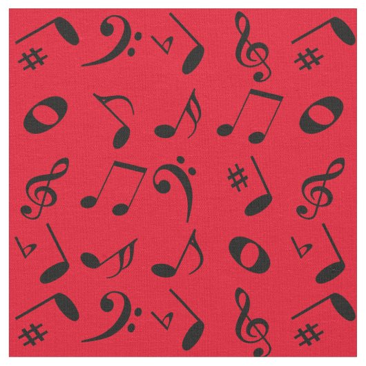 Tissu Black Angled Music Notes Motif on Red (Fermer)