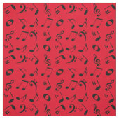 Tissu Black Angled Music Notes Motif on Red (Échantillon)
