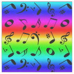 Tissu Black Angled Music Notes Motif Rainbow Gradient