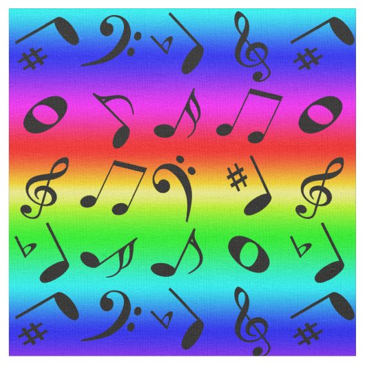 Tissu Black Angled Music Notes Motif Rainbow Gradient (Fermer)