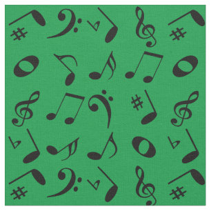 Tissu Black Angled Music Notes Motif sur Green