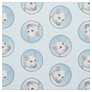 Tissu Blanc Chat Portrait Peinture Cute Art Original