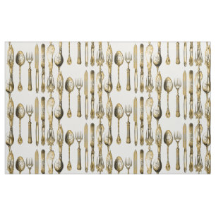 Tissu Blanc d'or de cuillère de fourchette de couteau