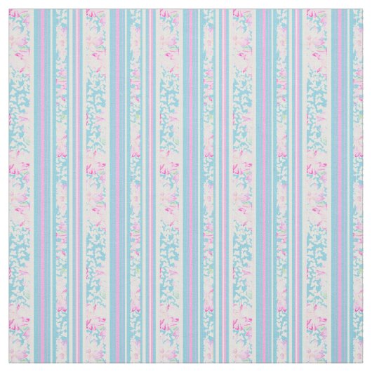 Tissu Blanc rose de bleu de ciel de rayures florales de (Échantillon)