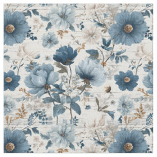 Tissu Blanc Rustique Bleu Botanique Pastel Vintage Flora