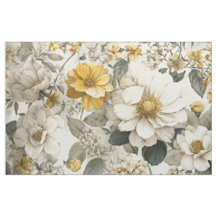 Tissu Blanc Rustique Jaune Botanique Floral Vintage