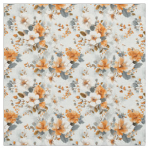 Tissu Blanc Rustique Orange Botanique Vintage Boho Flora
