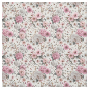 Tissu Blanc Rustique Rose Botanique Pastel Vintage Flora
