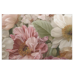 Tissu Blanc Rustique Rose Botanique Pastel Vintage Flora