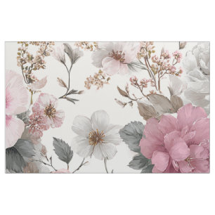 Tissu Blanc Rustique Rose Botanique Pastel Vintage Flora