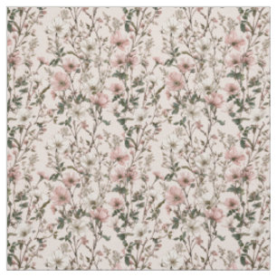 Tissu Blanc Rustique Rose Botanique Pastel Vintage Flora