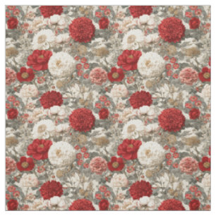 Tissu Blanc Rustique Rouge Botanique Pastel Vintage Flor