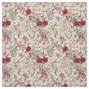 Tissu Blanc Rustique Rouge Botanique Pastel Vintage Flor
