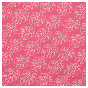 Tissu Blanc Tropical Leaf Motif Sur Coton Candy Rose