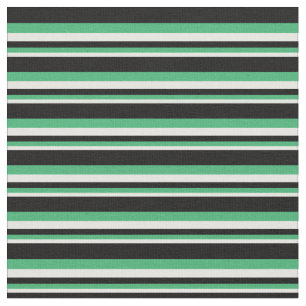 Tissu Blanc, Vert mer et Motif noir