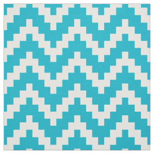 Tissu Blanc Zigzag Ikat et Arrière - plan Turquoise pers