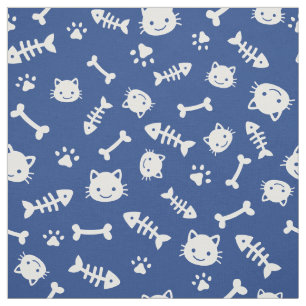 Tissu Blancs mignons sur les os de chats bleus Motif de