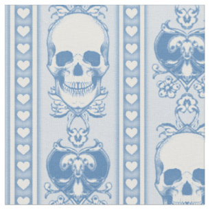 Tissu Bleu à Motif de Crâne Baroque Rayé