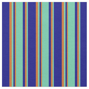 Tissu Bleu, Aquamarine & Chocolat Grandes Couleurs