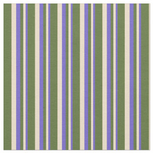 Tissu Bleu ardoise, Tan & Olive foncé Lignes de couleur