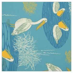 Tissu Bleu Blanc & Jaune Tons mignons Oiseaux Motif
