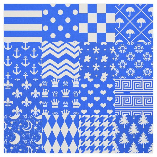 Tissu Bleu Blanc Mixte Motif Conception (Échantillon)