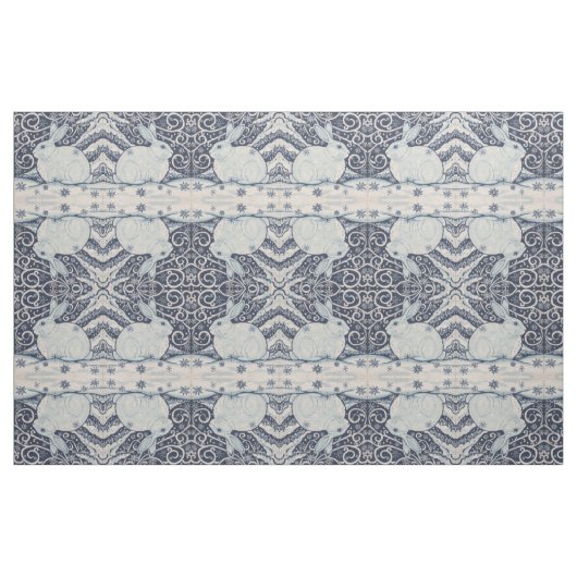 Tissu Bleu Blanc Rabbit Designer Fabric hiver Noël (Fat Quarter)