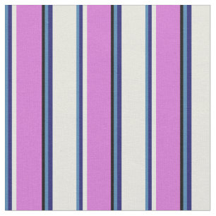 Tissu Bleu, Bleu de minuit, Beige, Orchidée & Lignes noi