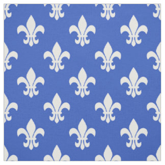 Tissu Bleu Céleste, Motif Fleur De Lis Blanche