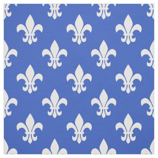Tissu Bleu Cérulean, Fleur De Lis Blanc Motif (Échantillon)