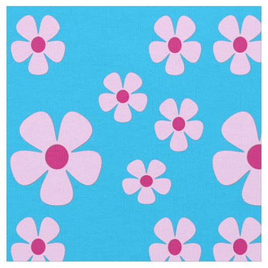 Tissu bleu ciel avec fleurs roses (Fermer)