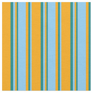 Tissu Bleu ciel clair, orange et rayures Turquoises