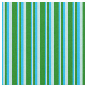 Tissu Bleu ciel profond, turquoise et vert rayures