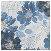 Tissu Bleu clair, fleurs bleu foncé sur gris clair (Fermer)
