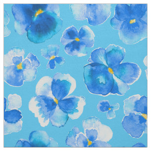 Tissu bleu d'art de fleur d'aquarelle de pensées