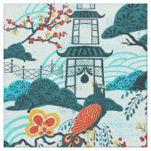 Tissu bleu de Chinoiserie de paon (Fermer)