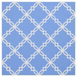 Tissu Bleu de Cornouailles, blanc, talrefoil marocain