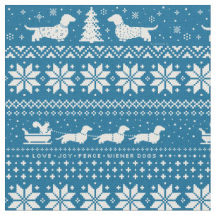 Tissu Bleu de motif de chandail de Noël de teckels
