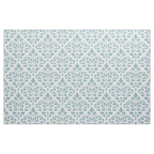 Tissu Bleu de motif de damassé de rouleau sur la crème