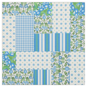 Tissu bleu de motif de patchwork de Faux de gloire