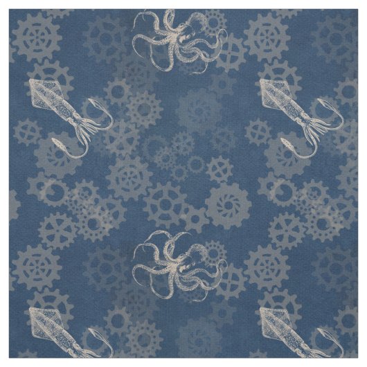 Tissu bleu de poulpe de Steampunk (Échantillon)