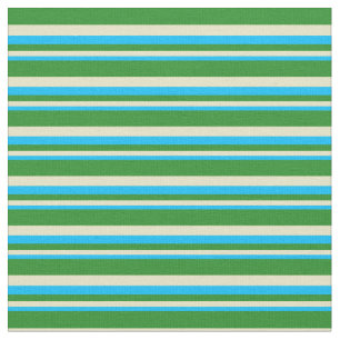 Tissu Bleu du ciel profond, verge d'or pâle et vert de l