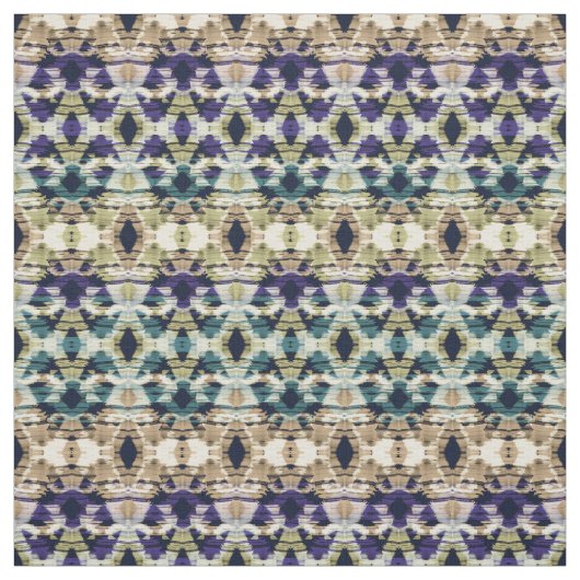 Tissu Bleu ethnique, ikat beige  (Échantillon)